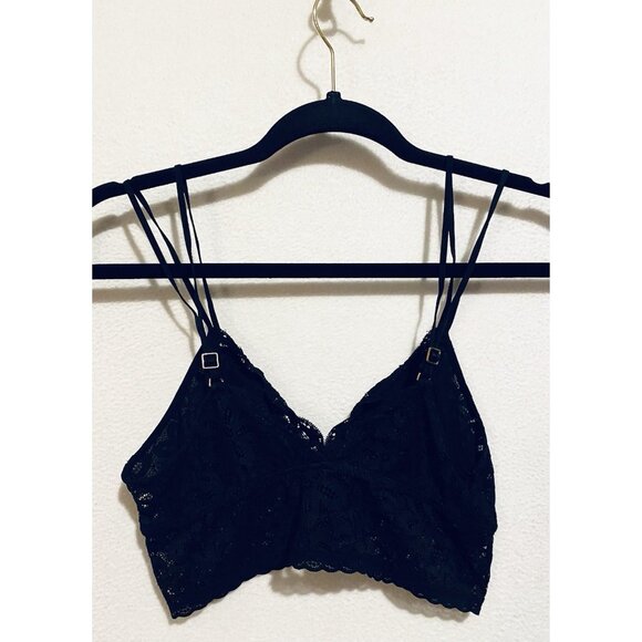 Aerie Bralette Womens Small Black Lace Double Strap Lightly Lined Sexy Romantic - Picture 3 of 5
